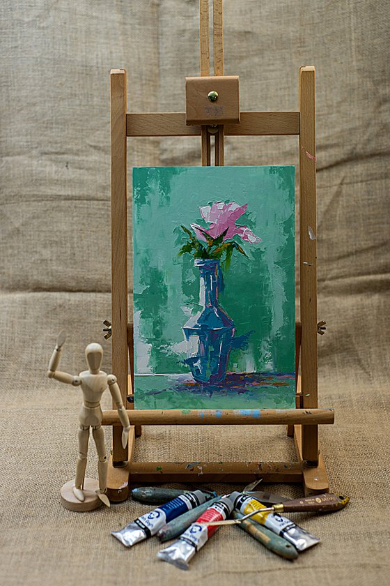 Modern still life painting with flower in vase