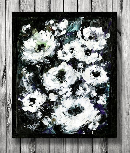 Moon Garden 2  - Framed Textural Floral Painting  by Kathy Morton Stanion by Kathy Morton Stanion