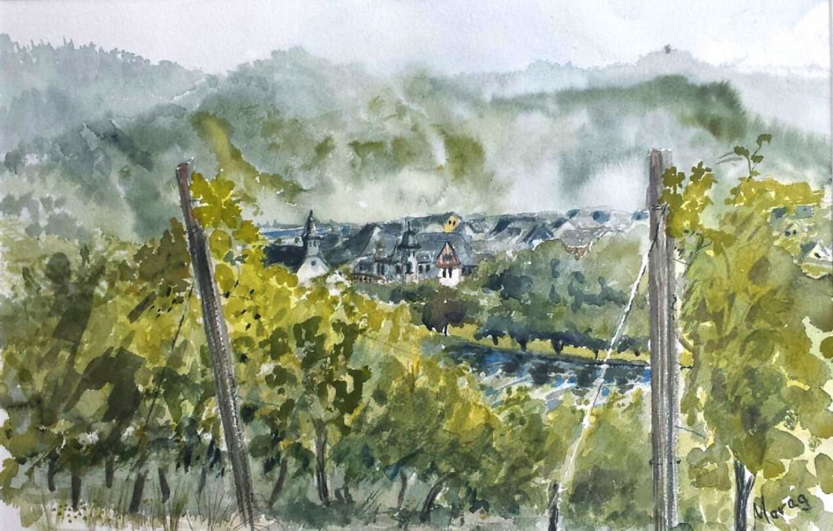Misty Morning, Piesport, Mosel by Morag Paul