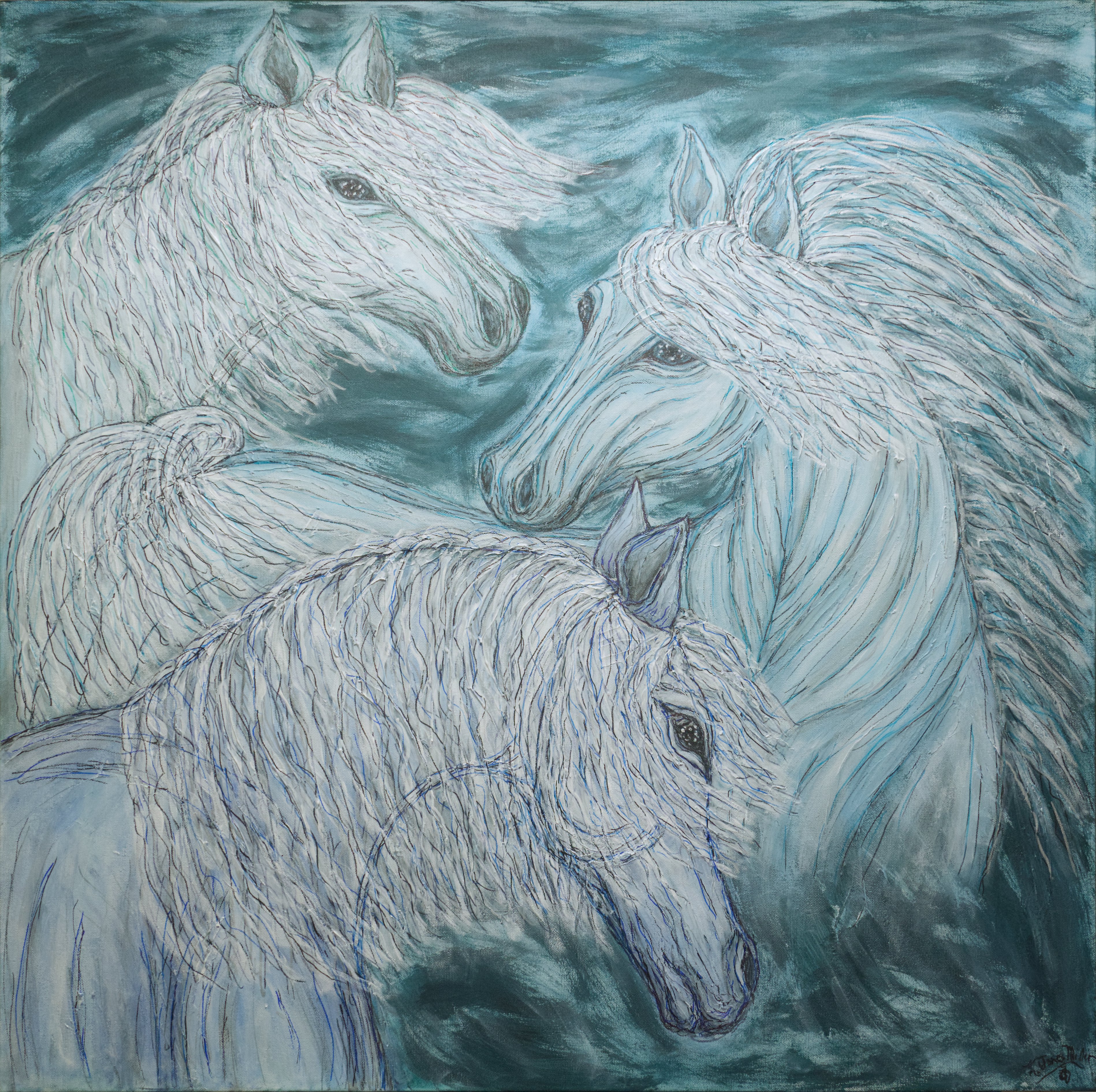 Impressionistic Animal Acrylic Painting By Kim Jones Miller, 36 X 36", The Storm Is Coming, Original Artwork