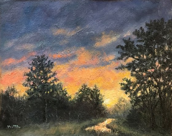 Looking West Along the Creek - oil 8X10