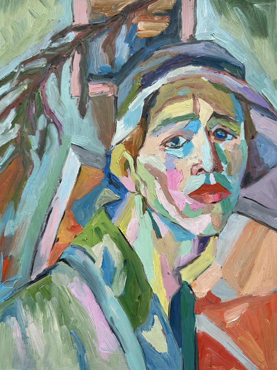 Impressionistic Portrait Oil Painting By Irina Anis, 12 X 16, Copy Of Self-Portrait, Original Artwork