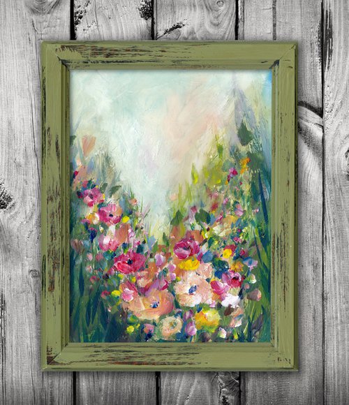 Cottage Flowers 15 - Framed Floral Painting by Kathy Morton Stanion by Kathy Morton Stanion