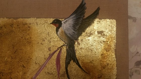 "Flying connections.Swallow ", original oil,painting on jute canvas 480g/m² 50x70cm, ready to hang