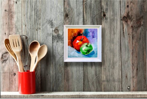 Apple Painting Original Art Couple Fruits Still Life Artwork Red Apples Wall Art