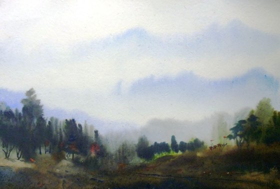 Mysterious Himalaya Landscape-Watercolor on Paper