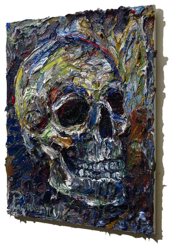 Original Oil Painting Art Deco Skull