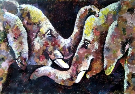 Greeting elephants-picture for animal lovers, gift