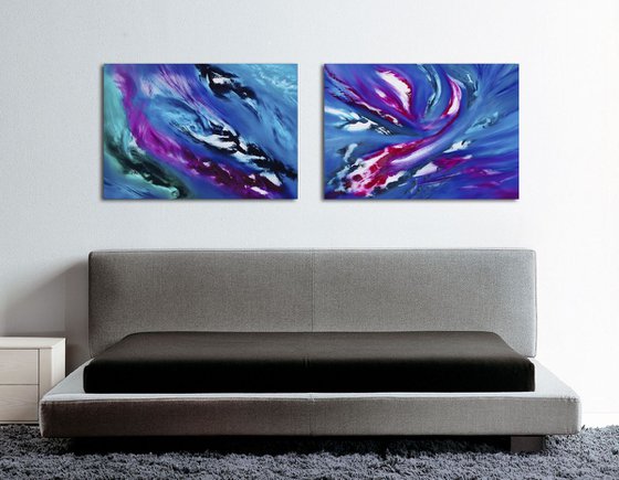 Blue Sky, Diptych, n° 2 Paintings, 200x70 cm