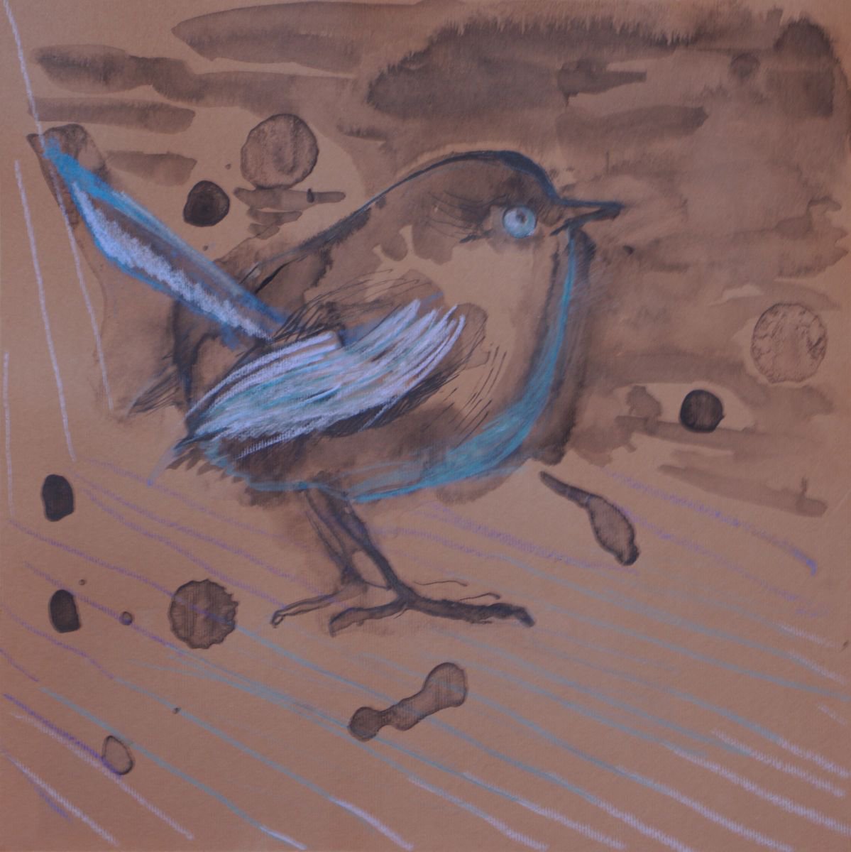 Impressionistic Animal Ink Drawing By Evgeniq Ivanova, 9 X 9, Tit, Original Artwork