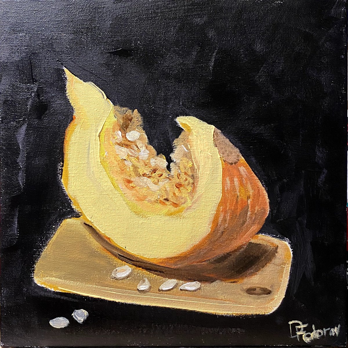 Impressionistic Still Life Oil Painting By Dmitry Fedorov, 10 X 10, Slice Of Pumpkin. Still Life, Original Artwork