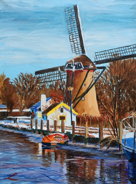 Winter windmill in Maasluis