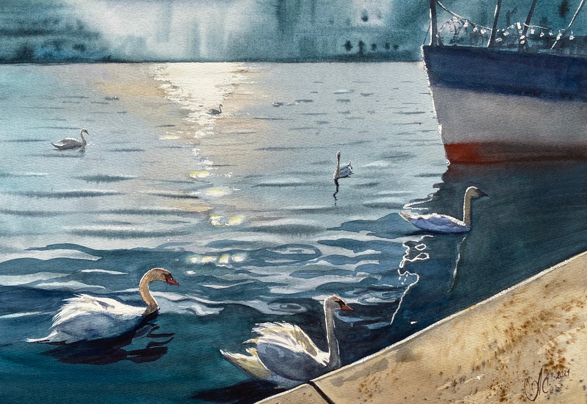 City -?-?and Swans by Alla Semenova