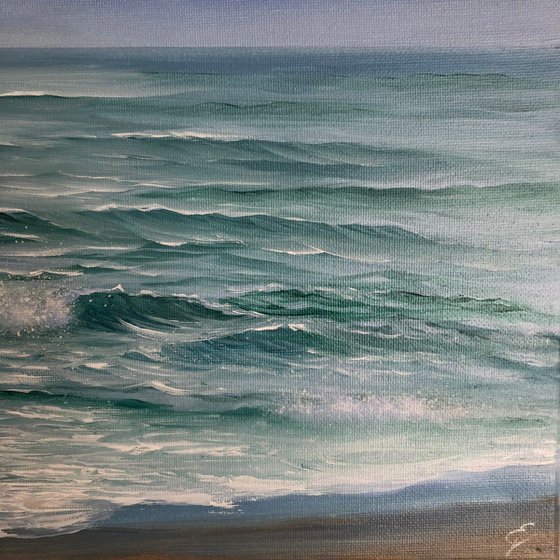 Windy Day, plein air ocean oil painting by Eva Volf