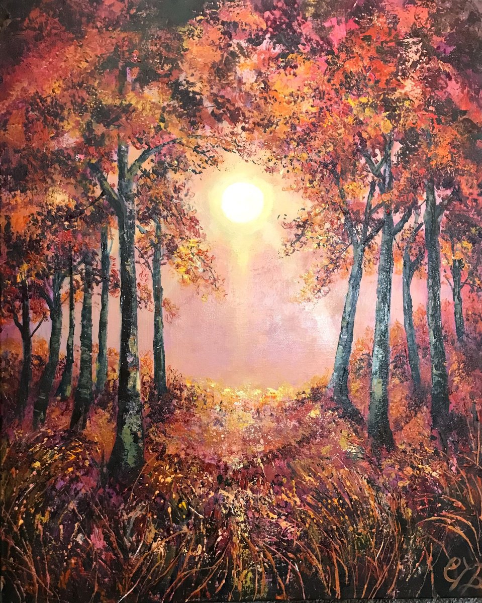 Impressionistic Landscape Acrylic Painting By Colette Baumback, 24 X 31, Forest Gold, Original Artwork