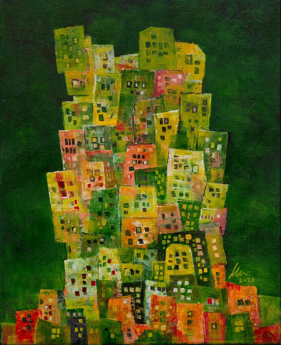 Tower of Babel II. - An abstract vertical cityscape by Peter Zelei