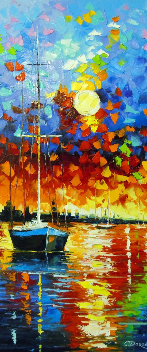 Bay Harmony: Sunset and Sailboats by Olha Darchuk