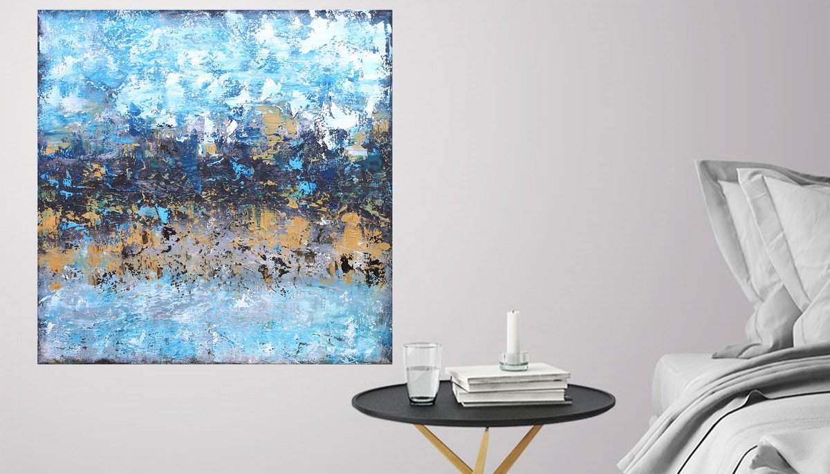 Abstract Acrylic Painting By Susan Wooler, 24 X 24", Midnight Blue, Original Artwork