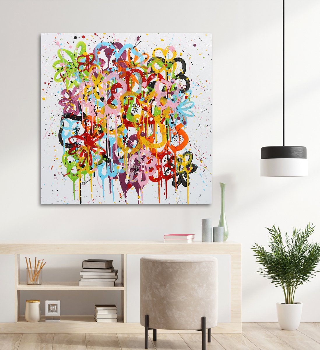 Urban And Pop Acrylic Painting , Flowers Pop By Isabelle Pelletane, 31 X 31, Artwork For Sale On Artfinder