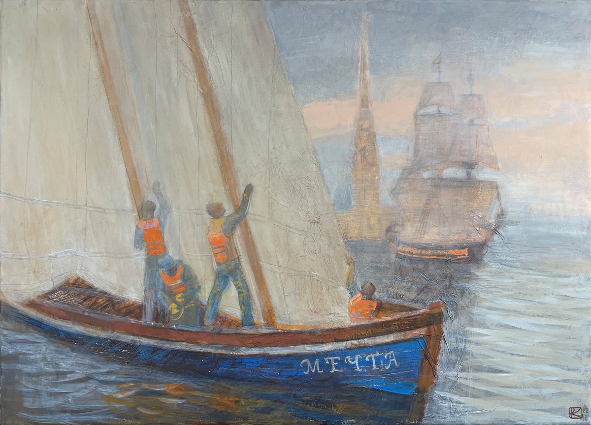 Impressionistic Landscape Acrylic Painting By Olga Kataeva-Rochford, 28 X 20", Yole "Dream", Original Artwork