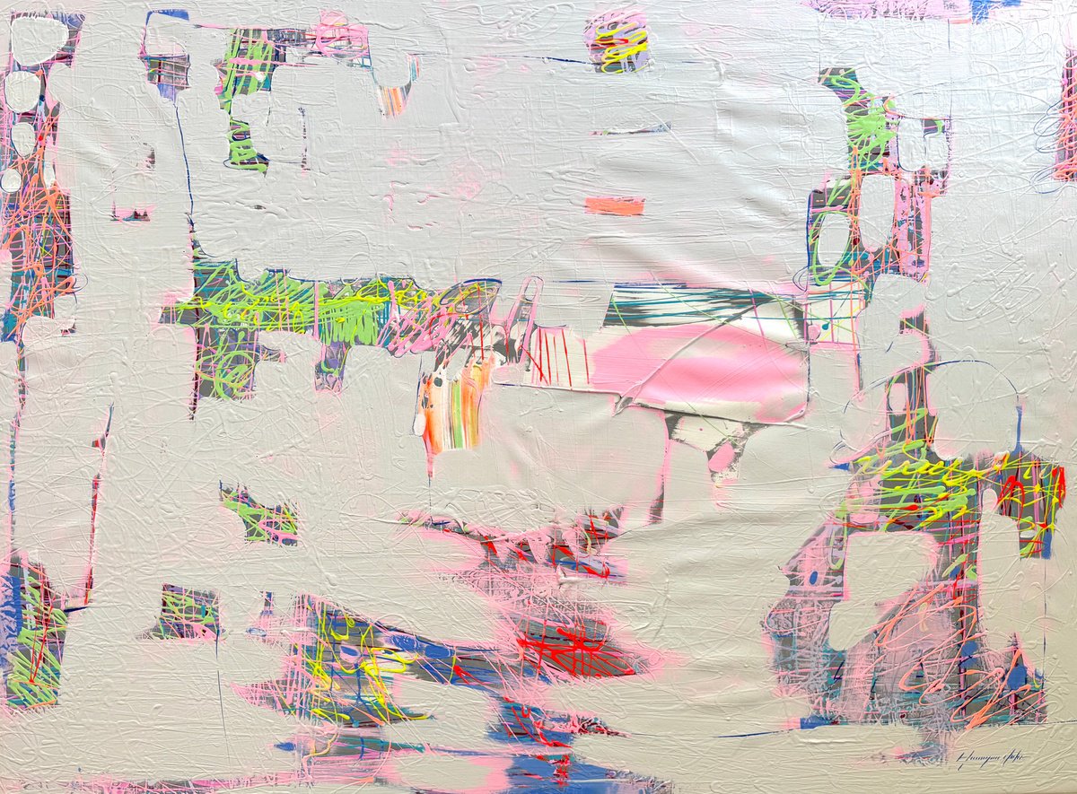 Abstract Oil Painting By Vahe Yeremyan, 56 X 42", Elevation, Original Artwork