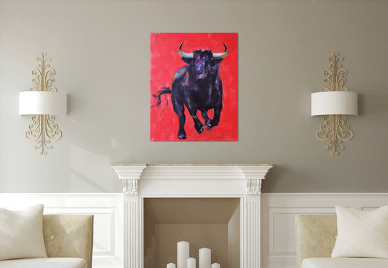 Red background bull