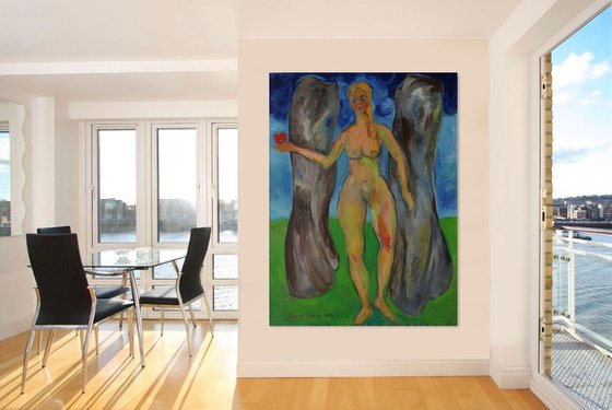 WORLD CREATION - large nude art, original oil painting, Eve, heart, heaven, love
