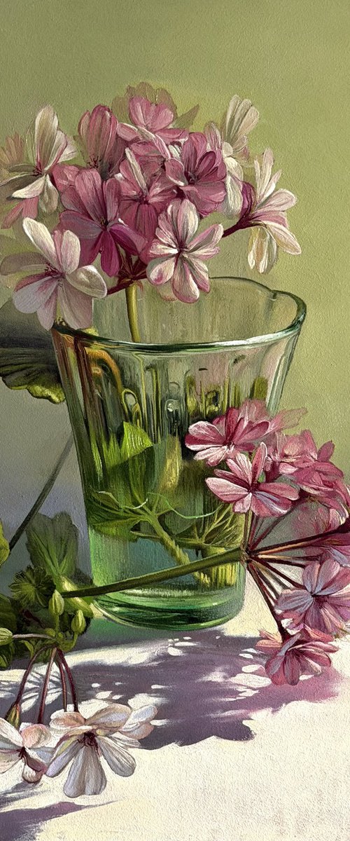 Mom's flowers - green still life by Anastasia Parfilo