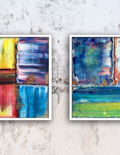 "Soulmates" - FREE USA SHIPPING - Original PMS Abstract Diptych Oil Paintings On Wood, Framed - 26" x 13" by Preston M. Smith (PMS)