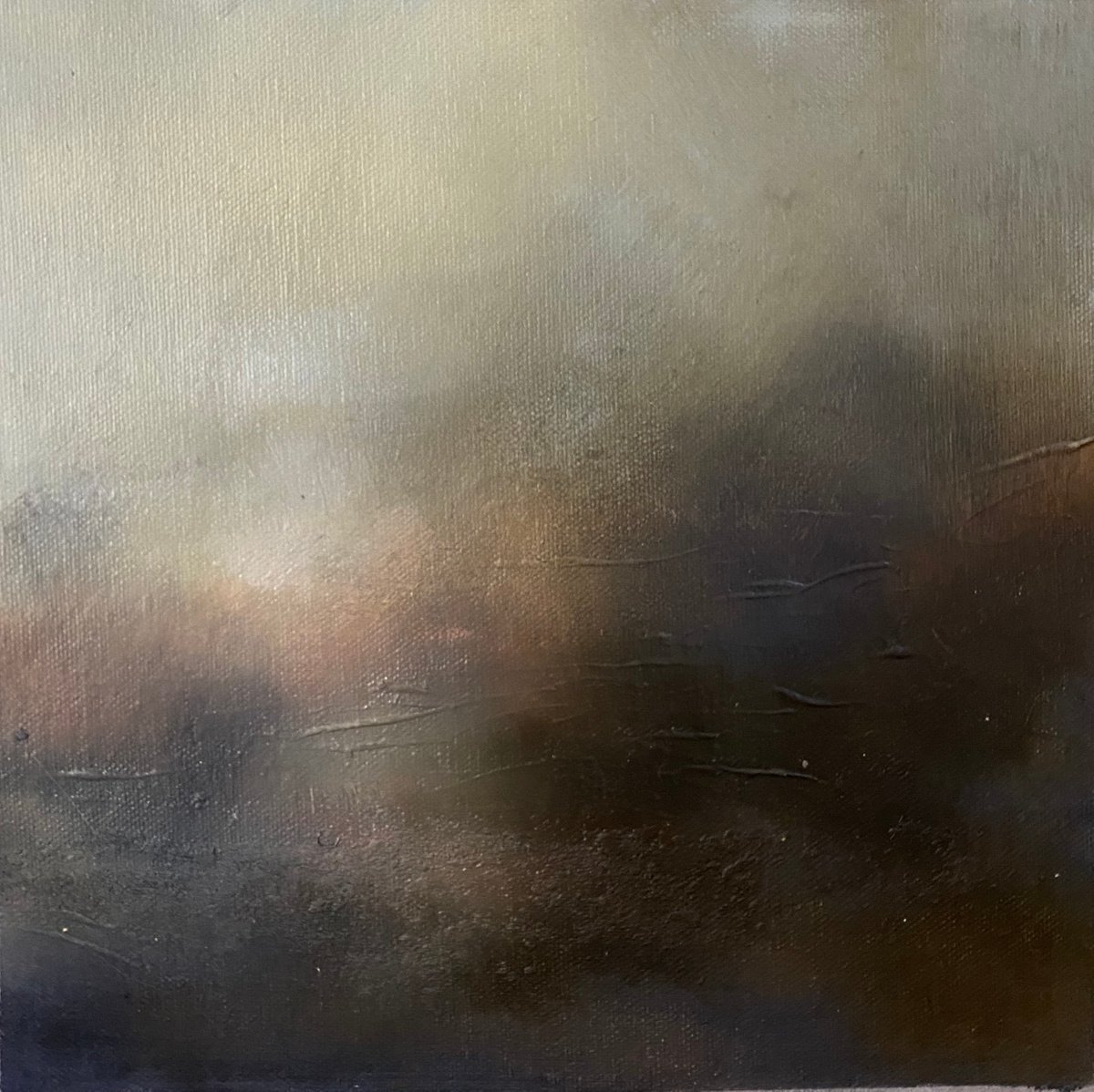 Delight 25X25 cm - gold particles original oil painting landscape gift modern urban art o... by Elena Troyanskaya