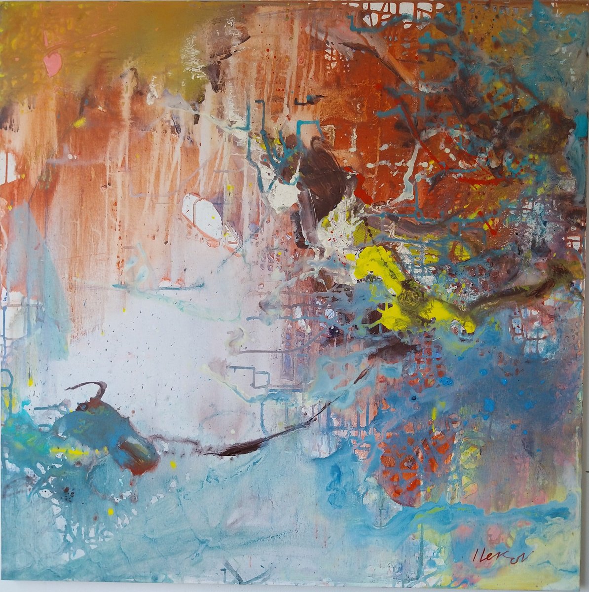 Abstract Acrylic Painting By Ivo Lekov, 39 X 39, Composition Abstract 2, Original Artwork