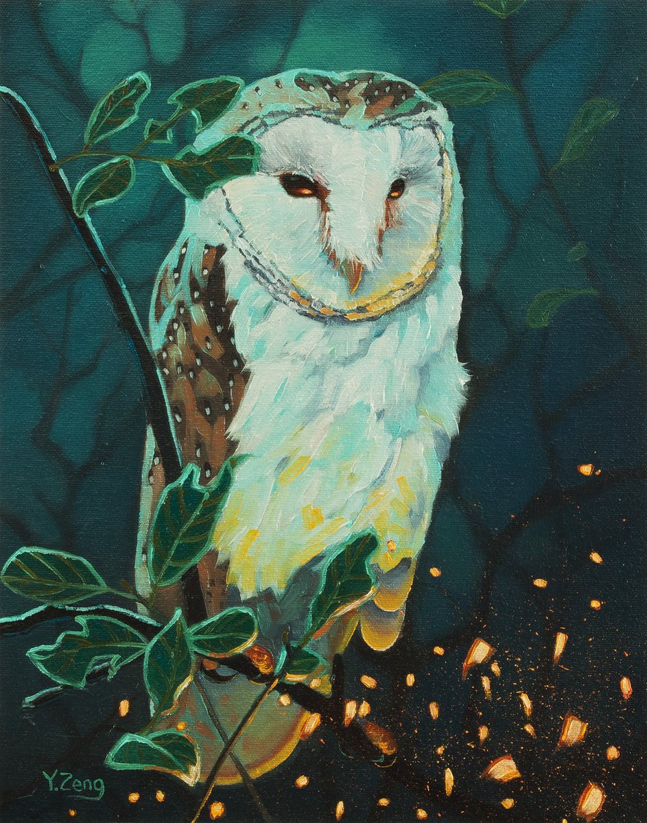 Surrealistic Animal Oil Painting By Yue Zeng, 11 X 14", Nightly Owl, Original Artwork