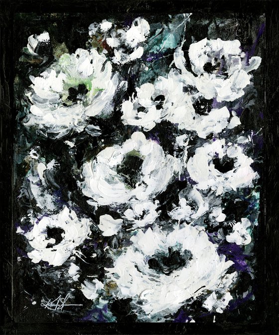 Moon Garden 2  - Framed Textural Floral Painting  by Kathy Morton Stanion