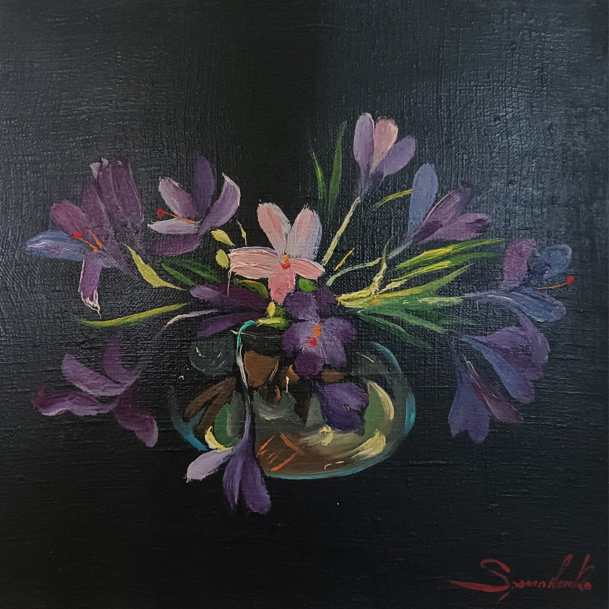 Impressionistic Still Life Oil Painting By Mykola Samoilenko, 13 X 13", For You, Original Artwork