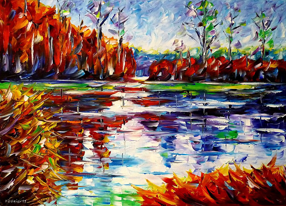 Expressive Oil Painting , Autumn Lake By Mirek Kuzniar, 28 X 20, Artwork For Sale On Artfinder