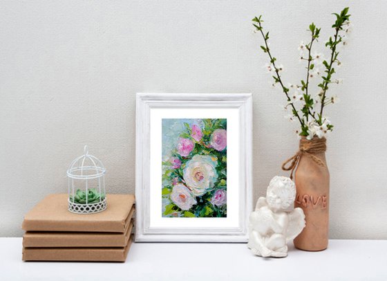 Rose Painting Original Art Abstract Floral Small Oil Artwork Flower Wall Art Mini Oil Painting