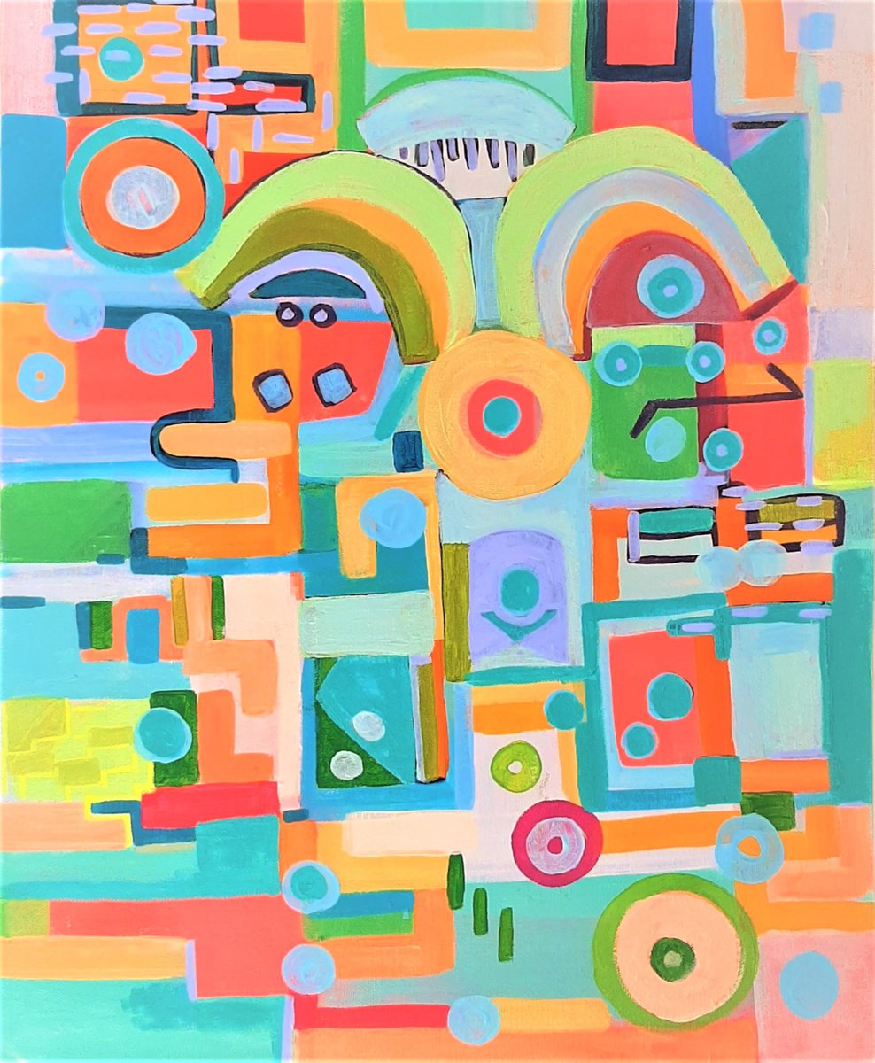 Urban And Pop Abstract Acrylic Painting By Alexandra Djokic, 16 X 19, Abstract Pastel, Original Artwork