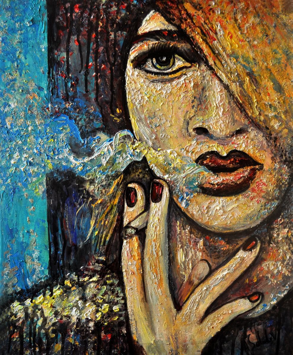 Woman Smoking Acrylic painting by Alex Solodov Artfinder
