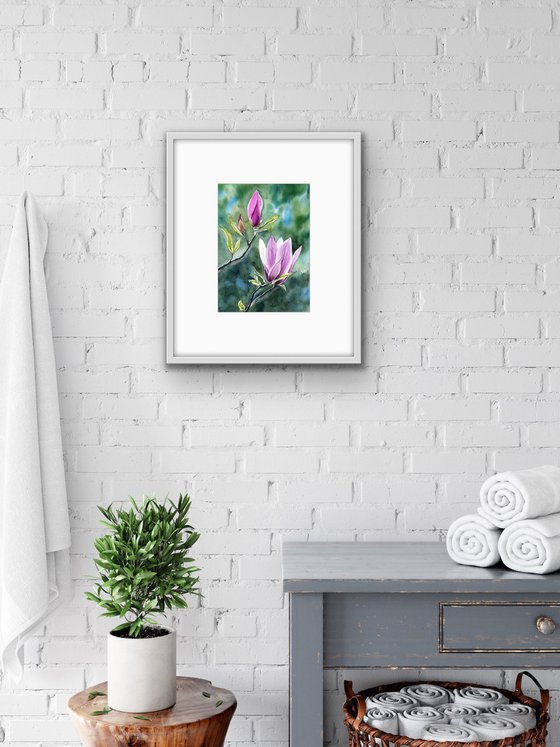 Magnolia flower original watercolor artwork, spring floral , gift for her, gift for mother