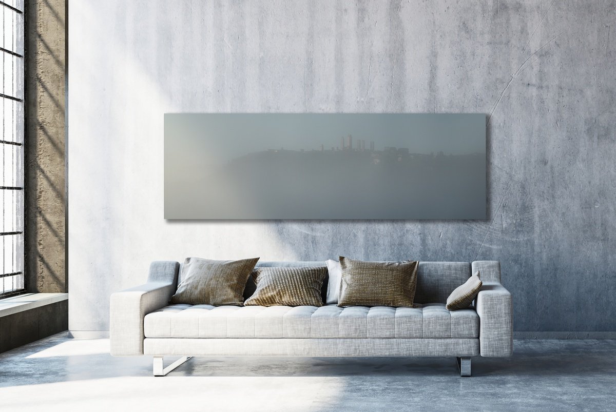 Photorealistic Landscape Photograph By Pavel Oskin, 133 X 43", Blue San Gimignano, Original Artwork