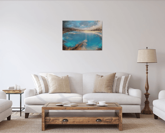 A large original modern semi-abstract figurative seascape painting "Deep Inside"