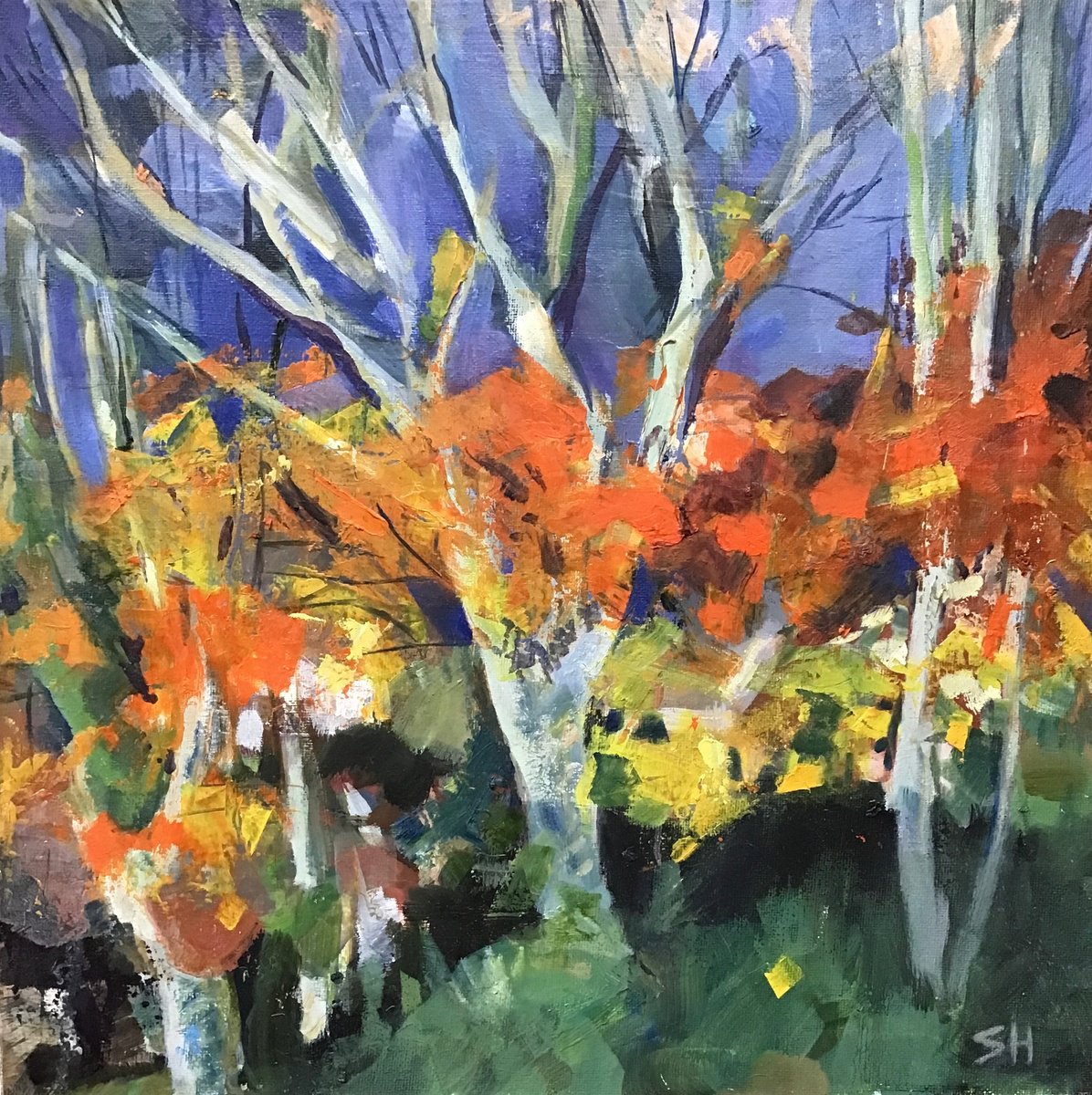 Bright Autumn Trees By Sandra Haney, 16 X 16, Artwork For Sale On Artfinder