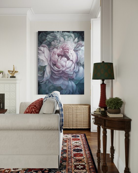 Peonies in blue light