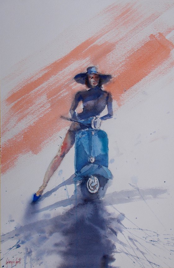 Vespa and woman