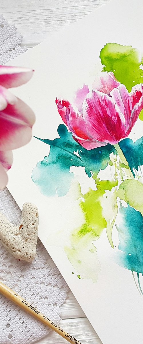 Watercolor. Flowers, tulip by Mariana Briukhanova