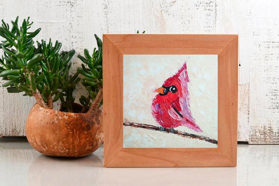 Cardinal Painting Original Art Red Bird Artwork Small Wall Art