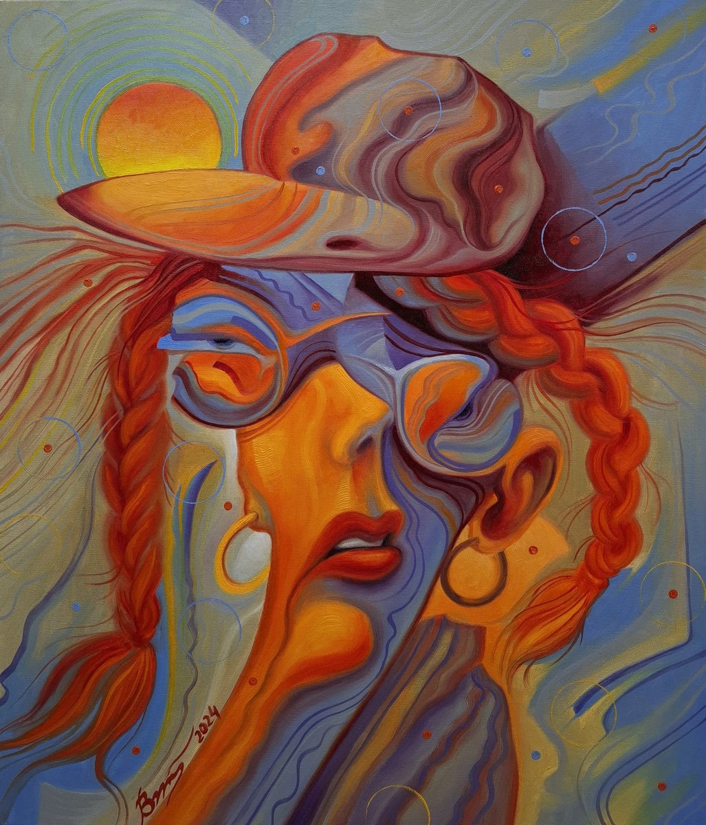 Surrealistic Portrait Oil Painting By Serhii Voichenko, 24 X 27", Summer Noon, Original Artwork