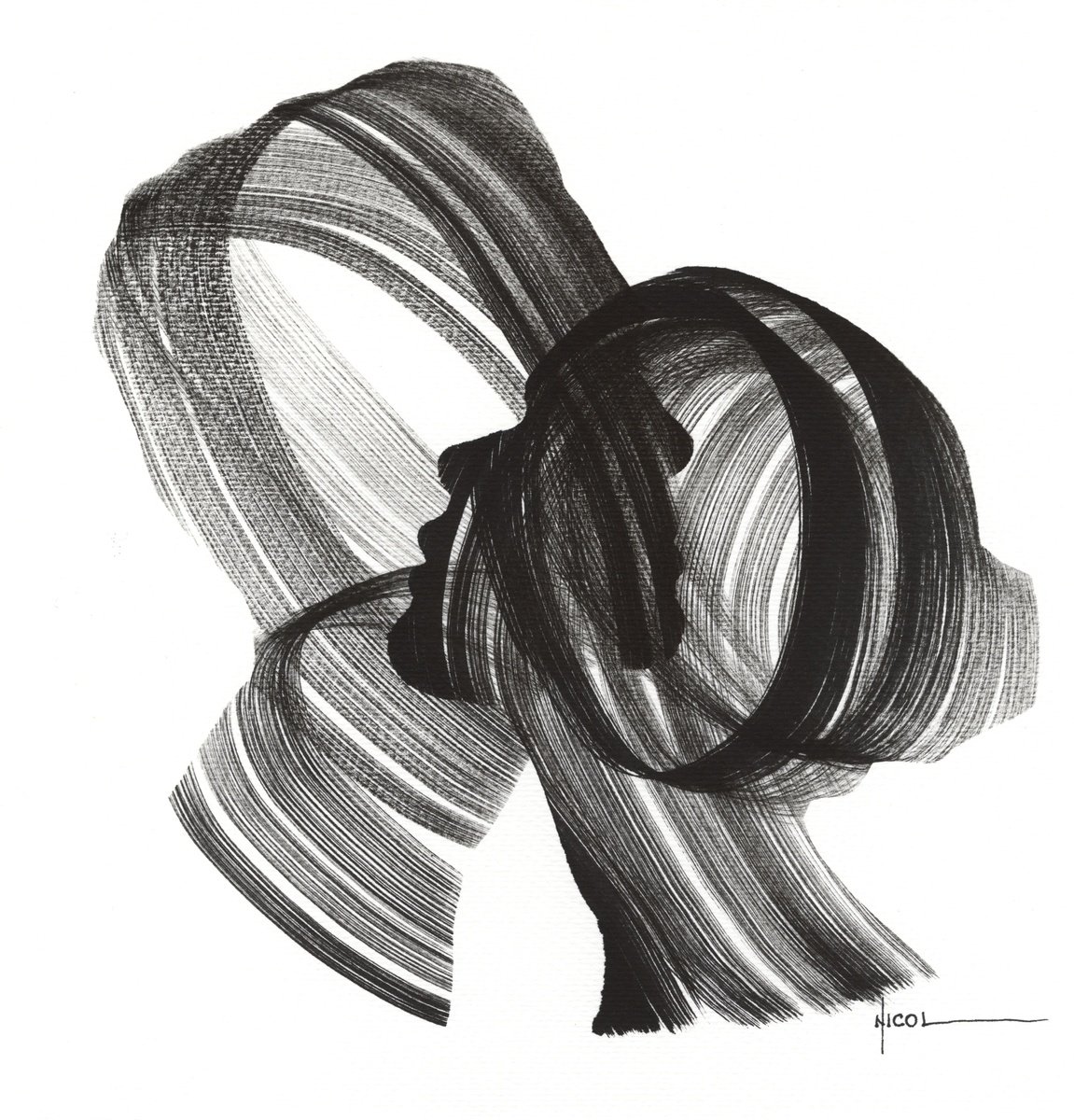 Expressive Ink Drawing , Knots Of Thought By Nicol Vacaru, 11 X 11, Artwork For Sale On Artfinder