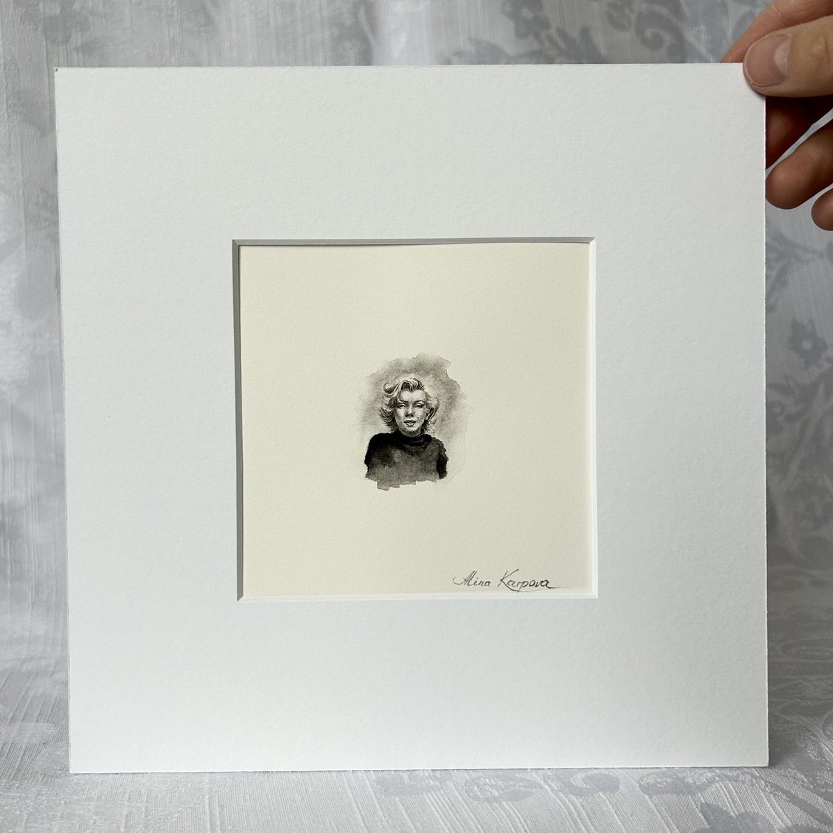 Alina Karpova | Original  Watercolour | Marilyn Monroe Miniature | 20 X 20Cm | Artwork For Sale On Artfinder