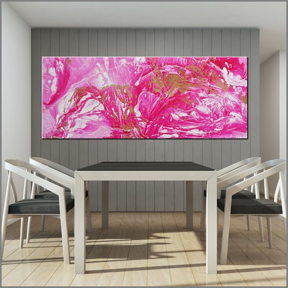 Pink Wild Thing 200cm x 80cm Pink Gold Textured Abstract Art